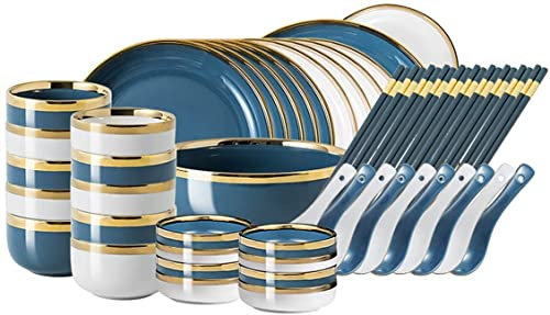 Teller- und Schalen-Set aus Porzellan in AB-Qualität, Keramik-Geschirr-Set im nordischen Stil, 50-teiliges Phnom-Geschirr-Set mit Tellern, Schalen und Löffeln.