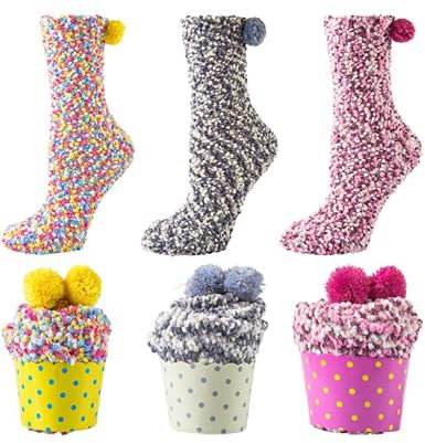 Kotashion Geschenke für Frauen Kuschelsocken Damen 39-42 Cupcake Flauschige Socken Kuschelsocken Wintersocken Haussocken Warme Bettsocken Wichtelgeschenke MEHRWEG