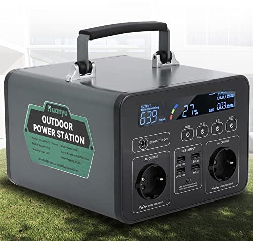 Huanyu Powerstation 500W Außengenerator 500Wh Camping Powerbank Unterstützung Schnellladung mit 8 AC/DC/USB-Ausgängen Solarstromgenerator mit LED-Lampe für Camping, Roadtrip