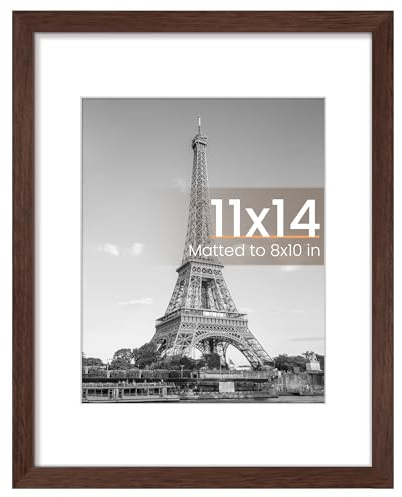 upsimples 11x14 Picture Frame, Display Pictures 8x10 with Mat or 11 x 14 Without, Wall Hanging Photo Frames, Brown, 1 Pack