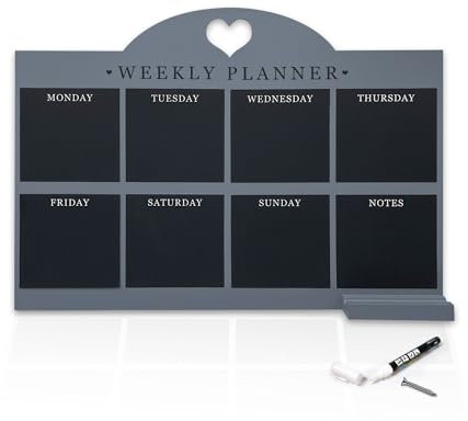 Empire Weekly Planner and Menu Board for Kitchen, Work Planner Blackboard, Wall Mounted Daily Planner with Pen, to Do List, Dry Erase Meal Planner with White Cloth for Office & Home (Standard, Blue)