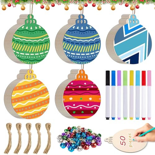 BGTLJKD 158 Stück Weihnachtsbaum Deko Holz, Holzanhänger zum Bemalen Weihnachten, Basteln Weihnachten Kinder, Christbaumschmuck zum Bemalen, Holzanhänger Weihnachtsbaum, DIY Bastelset Weihnachten
