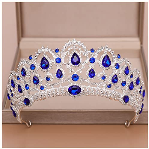 FrEshn Krone Crown Queen Tiara Hochzeit Haarschmuck Blauer Kristall Strass Tiaras und Kronen for Braut Hochzeit Haarschmuck Krone Damen