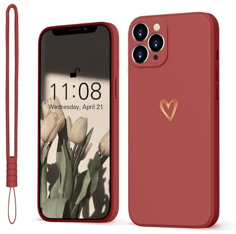 Mitetabo Handyhülle für iPhone 11 Pro - Weiche Silikon Schutzhülle Mit Liebesherz-Design, Slim, Stoßfest und Kratzfest - Für Mädchen, Gold/Rot, 6.1 Zoll