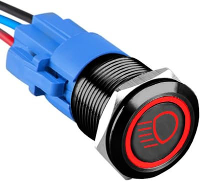 ETOPARS Schwarze Schale 19mm Kippschalter 12V 5A Auto Wippschalter Metall Druckschalter Wasserdicht EIN/AUS Taste Schalter mit Drahtstecker Rot Licht Abblendlicht Drucktaster