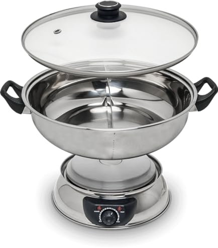 Remo - Poêle à fondue électrique - 2 compartiments - 4,5 litres - Ø30cm - Hotpot électrique - 2 compartiments séparés