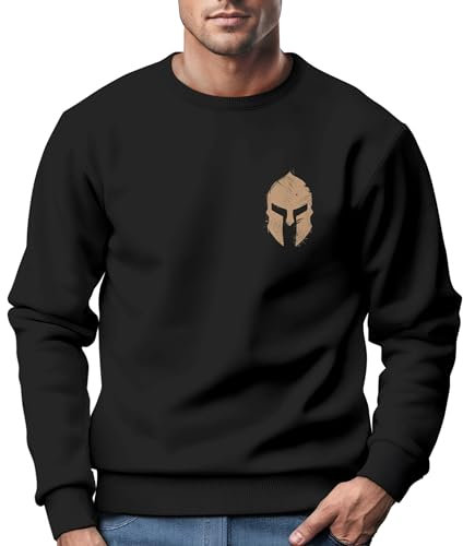 Neverless® Sweatshirt Herren Logo Print Sparta-Helm Spartaner Gladiator Krieger Warrior Rundhals-Pullover Fashion Streetwear Schwarz-gelb S