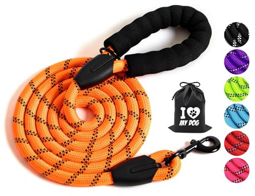 GNGNBH Rope Dog Lead 1.2m with Comfortable Padded Handle and Highly Reflective Threads for Small Medium Dogs (1.2m-1cm, Orange)