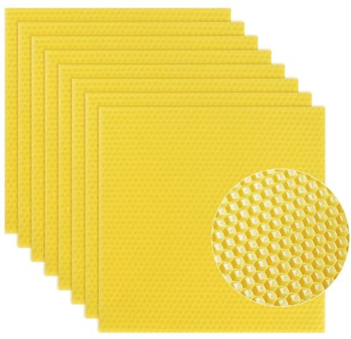 Bienenwachsplatten 8 Stück Reines Bienenwachs Für Kerzen, Seuchenfrei, Unverfälscht Und Ohne Zusätze, 20cm*20cm, 100% Reines Bienenwachs-Blatt Für Die Kerzenherstellung (Gelb)