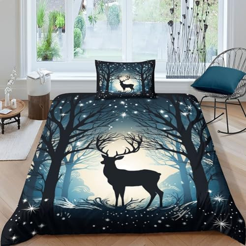 CGLTD Rentier 3D Bettwäsche Set Tier Bettbezug Set 2 Teilig Aus Weiche Mikrofaser Bettbezüge Mit Reißverschluss Und Kissenbezug Für Mädchen Junge Kinder Single(135x200cm)