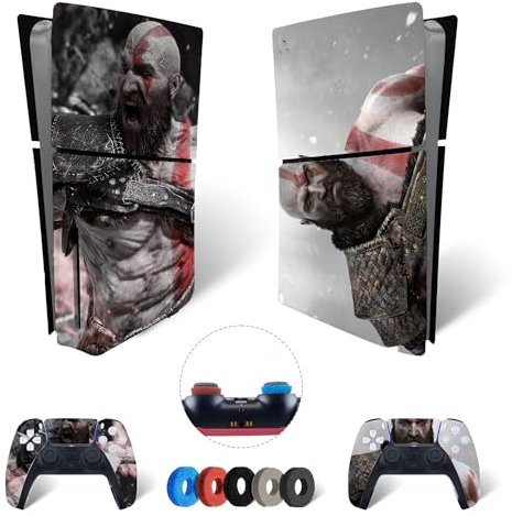 MaD Vision® Extra-haltbares Skin-Kit für PlayStation (PS5) Disc Slim | Mattes Vinyl-Aufkleber-Set für Konsole + 2 Controller – für God of War|GOW Design