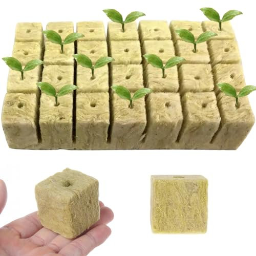 Micacorn Rock Wool Cubes, 28 Pcs Rockwool Starter Plugs, Hydroponic Growing Soilless Cultivation Compress Base Stonewool Grow Cubes Starter Sheets for Plants Starting Root Cuttings Plant Growth