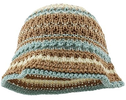 COSSIKA Damen Sommer Fischerhut, Bucket Style, Gestreift, Türkis, Anti-UV-Pendeln, für Erwachsene, Teenager