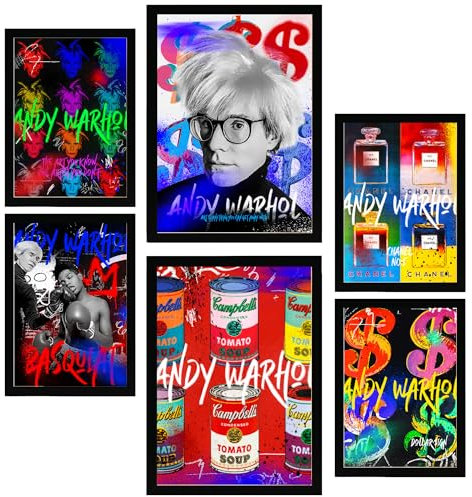 Nacnic 6er-Set Iconico graffiti pop di Andy Warhol Gerahmtes Poster mit Design-Illustrationen zur Dekoration der Wände Ihres Zuhause Zimmer Büro im A3 & A4 Schwarzer Rahmen