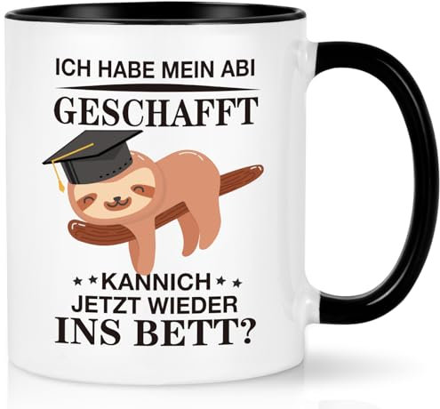 Joymaking Lustige Faultie Tasse Abitur Geschenke - Ich habe mein Abi Geschafft - Abschluss Geschenk zum Bestandenen Abitur Faultier Tasse für Abiturienten Junge Mädchen Schulabschluss, 320ml Schwarz