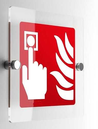 Social Crazy - Cartello in plexiglass Quadrato - Pulsante allarme antincendio - Con Distanziali in acciaio inox (15x15 cm)