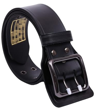 AGUTALITHIC Handgemachter Herren Damen Schwarzer Gürtel Mit Doppeldorn Schnalle Ledergürtel Mit Doppel-Loch Jeansgürtel Kürzbar Für Jeans Anzug(120cm/47, Black)