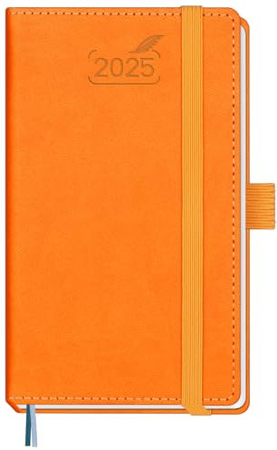 BEZEND Taschenkalender 2025 Klein 15,5 x 9 cm | Kalender 2025 Buchkalender 1 Woche 2 Seiten | Terminplaner 2025 Wochenplaner A6 mit Stiftschlaufe & PU-Leder Hardcover - Orange