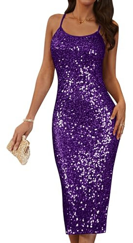 GRACE KARIN Abito da donna con paillette, spaghetti con brillantini, abito da sera per matrimonio, Viola scuro, 46