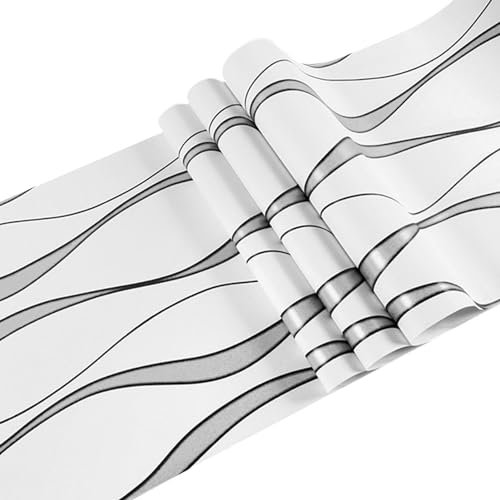 Elegante Tapete | 3D Modernes Glitzer-Kontaktpapier | Gebogene Welle Wandtapete Rolle Abnehmbare Vliestapete Vertikalstreifen Tapete