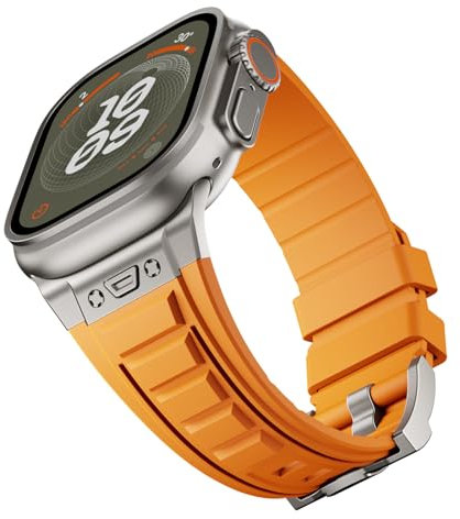 RYLIXAR Bracelet en silicone compatible avec Apple Watch 49mm 45mm 44mm 42mm,compatible avec iWatch Bracelet Ultra 2/Ultra Series 9 8 7 6 5 4 3 2 1 SE (42mm/44mm/45mm/49mm, Orange)