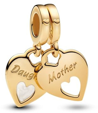 PANDORA Moments Doppeltes Herz Charm-Anhänger aus Sterling Silber mit vergoldeter Metalllegierung, Kompatibel ME und Moments Armbänder, 769187C01
