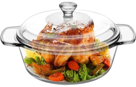 Cocotte ronde en verre borosilicate avec couvercle - Passe au four - 1,7 l