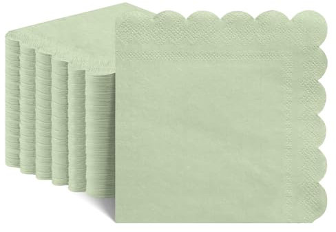 NatNarr Cocktail-Servietten, Salbeigrün, Gewellt, Einweg-Servietten für Abendessen, Hochzeit, Babyparty, Geburtstag, 12,7 x 12,7 cm, 120 Stück