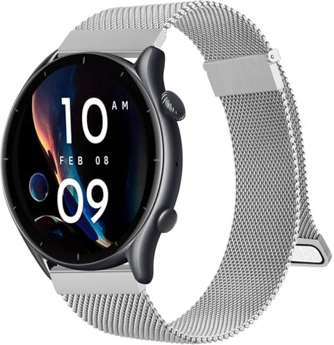 Mugust für Amazfit GTR Armband - 22mm Edelstahl Mesh Metall Ersatzarmband für Damen und Herren, Silber