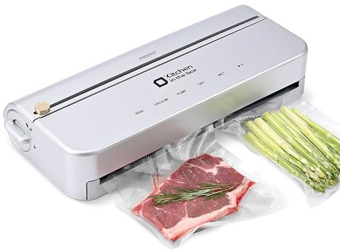 Kitchen in the box Smart Vacuum Sealer Machine with Bag & Cutter, One-Touch Food Sealing System with External Vacuum for All Preservation Needs, Includes 5M Bag Rolls, Silver