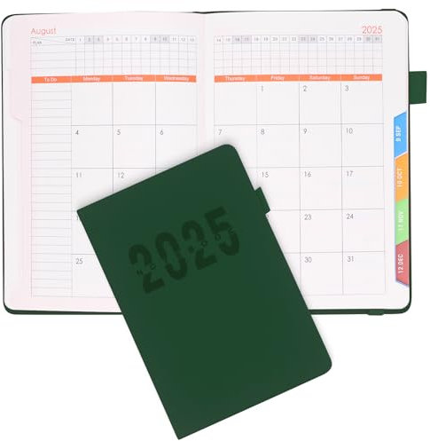 2025 Buchkalender, A5 Terminkalender, wochenplaner, 1 Tag pro Seite Tagesplaner mit Stundenplan, Zeitmanagement, 365-Tagesbüroplan, Akademischer Organisator, Geeignet für Home Office Schulen (Grün)