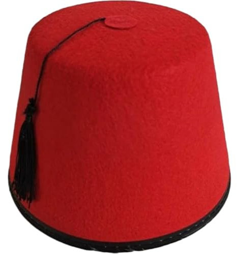 Keuyeo Traditioneller Roter Fez-Hut Schwarzer Quaste, Marokkanischer Hut, Beanie-mütze, Flacher Hut, Universeller Osmanischer Türkischer Hut, Anziehhüte