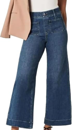 OSRDFV Jeans ritagliati con tasca applicata a gamba larga, pantaloni corti a gamba larga, Petite blu, XXL