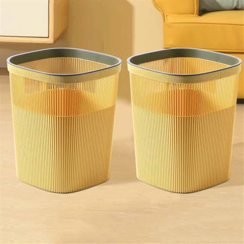 Poubelle ﻿ Poubelle ronde en plastique avec anneau de pression, lot de 2, for la cuisine et le café, grande/petite, violet/jaune Poubelle à pédale ﻿Poubelle à pédale déco de cuisine(Yellow,Petit)