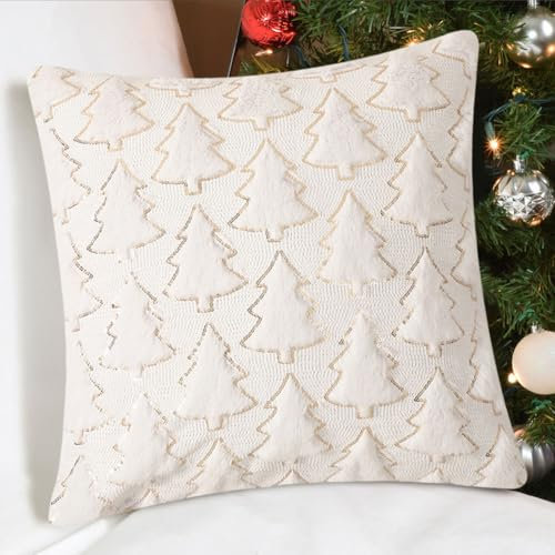 Demiawaking 2 Stücke Kissenbezug 45x45cm Sofadeko Sofakissen Weihnachten Deko, Weihnachtsbaum Kissen Kissenbezüge, Weicher Plüsch Kopfkissenbezug Kissenhülle Weihnachtsdeko Geschenk (Weiss 02)