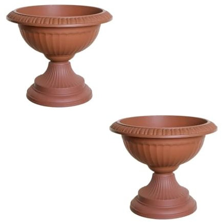 shopior Flower and Herb Plastic Urn Pots | Hourglass Shape - Indoor Outdoor Decor | Wall Planters | Plant Pots for Succulents and more | Urn Flower Pots for Garden, Balcony - 42cm (2, Terracotta)