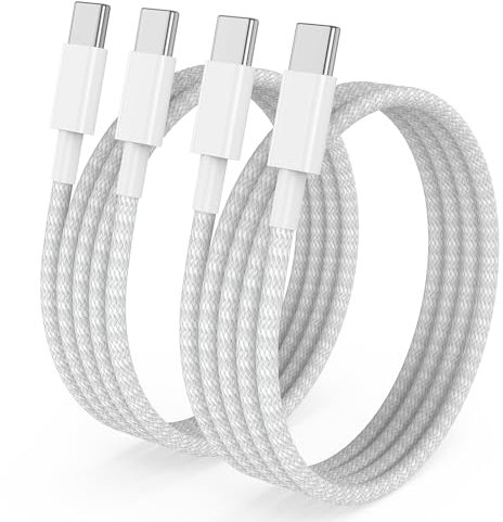 Câble USB C vers USB C 2M 2Pack, 60W Cable Type C Chargeur Type C en Charge Rapide Tressé Câble Chargeur pour Apple iPhone 16/16 Pro Max/15 Plus/15 Pro, MacBook/iPad Pro 12.9 inch/Air, Samsung
