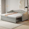 Merax Schlafcouch Ausziehbar 90 x 200 cm, Klappsofa mit USB-Anschluss, Couch Bett 2 Sitzer mit Schlaffunktion, Leinenstoff, Grau (Ohne Matratze)