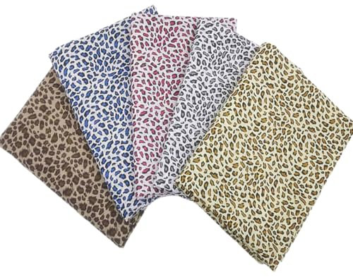 AMateschitz 5 Stück Leopardenstoff Leoparden Bedruckter Baumwollstoff Patchwork Stoffe Paket mit Leopardenmuster Quadrate Baumwolle Stoffe für DIY Handwerk Nähen Quilting Crafting Farbmischung 50*50cm