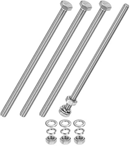 M METERXITY 4-Pack Hex Head Screw Bolt with Nuts Flat & Lock Washers M6x120mm Stainless Steel Bolts and Nuts Kit Fully Threaded Metric Bolt Assortment for Equipment/Machinery
