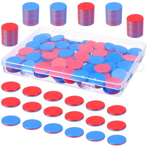 Smivyhp 120 Stück Wendeplättchen Rot Blau Plastik mit Kunststoff Boxen, Durchmesser 2,5 cm und 0,03 cm stark, Rechenhilfe Mathematik Wendeplättchen Zählchips für Kinderhände
