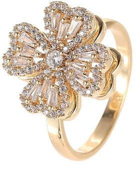 Lllunimon Fidget Spinner Ringe Einstellbare Open Four Leaf Clover Ring Gold Cubic Zirkonia Ring, drehbare Manschette Pinwheel Ring Glückliche Schmuck Geschenke für Freundin