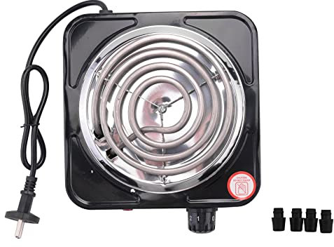 Begchy Estufa EléCtrica de un Solo Quemador, Compacta y PortáTil, Placa Calefactora de Temperatura Ajustable, 1500 W, Enchufe Europeo Negro y Acero Inoxidable