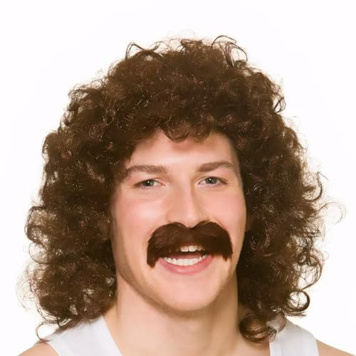 Wigs for Men,80s Wigs,Retro Pop Rock Curly Mens Wig,Suitable for Halloween,Christmas,Birthday Parties,Role Play (Brown)