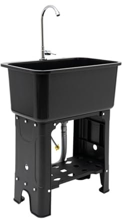 Waschtisch-Waschwanne, großes Waschbecken, 57 x 32 x 26 cm, Schnellablaufgarnitur, komplettes Set, Wasserhahn-Ablaufrohr, Schwarz