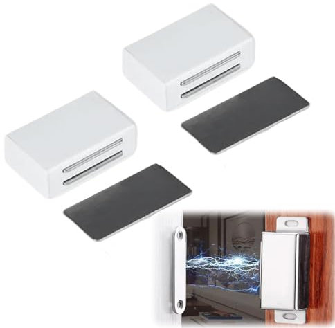 Lot de 2 Loquets Magnétiques Puissants pour Porte de Placard, Aimants de Fermeture sans Perçage, Adhésifs, 12 KG de Force, pour Tiroirs, Armoires de Cuisine, Portes Coulissantes,Couleur argent