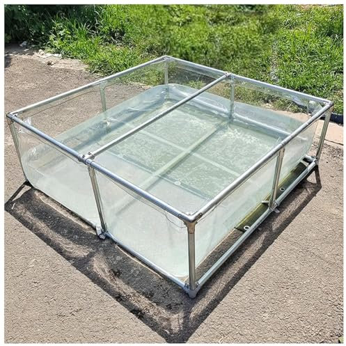 GZHERVICES Aquarium-Poolteich mit transparenter Sichtscheibe und Ablassventil, PVC-Segeltuch-Fischteich mit Rahmen, für Teiche, Fischtanks, Koi, Goldfische, Schautanks(Clear-0.9m,0.5x0.5m)