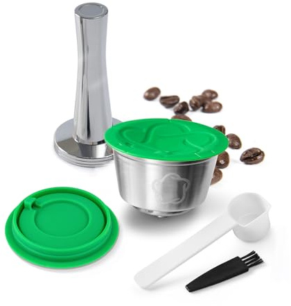 HAILASRE Reusable Coffee Pod Compatible with Dolce Gusto Coffee Machine | 304 Stainless Steel Refillable Pod for Dolce Gusto Mini Me Piccolo Genio,Food Grade,with Spoon＆Brush＆Silicone lid＆Tamper