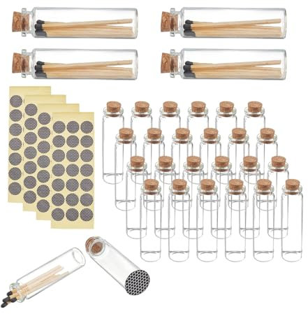NICENEEDED 24 Juego de Cerillas A Granel, Frascos de Cerillas Vacíos con Tapa de Corcho, Portacerillas de Cristal A Granel para Regalar A Invitados En Bodas, Despedidas de Soltera Y Otras Fiestas.