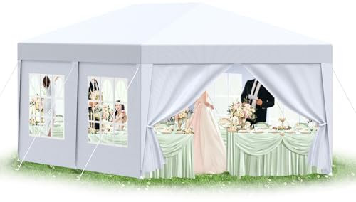 arvioo Pavillon 3x6 m mit 6 Seitenwände Partyzelt mit PE-Dach und Stahlrahmen Wasserdicht Stabil Winterfest UV-Schutz für Outdoor-Events (Weiß)